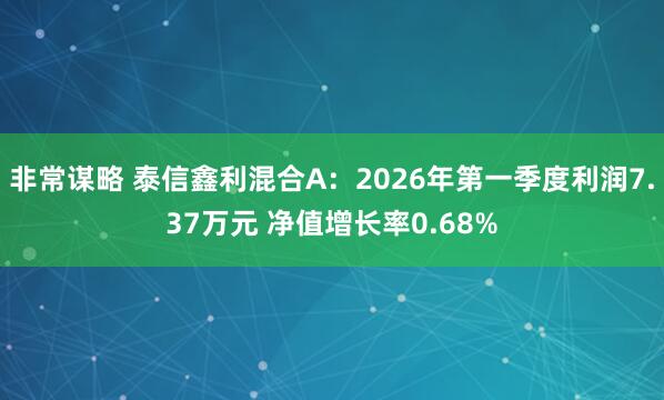 非常谋略 泰信鑫利混合A：2026年第一季度利润7.37万元 净值增长率0.68%