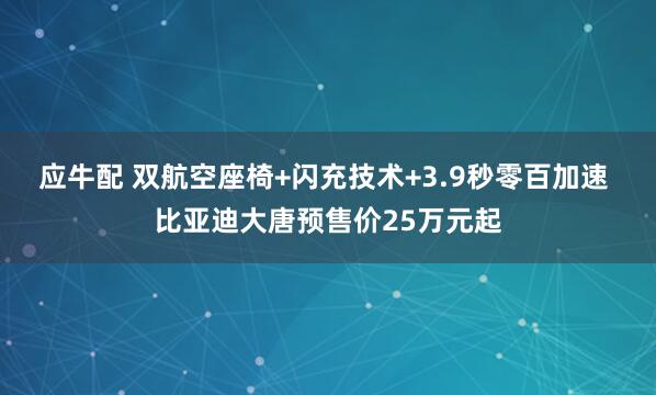 应牛配 双航空座椅+闪充技术+3.9秒零百加速 比亚迪大唐预售价25万元起