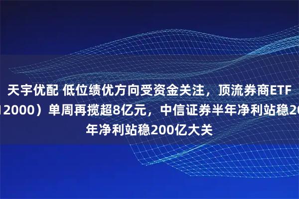 天宇优配 低位绩优方向受资金关注，顶流券商ETF华宝（512000）单周再揽超8亿元，中信证券半年净利站稳200亿大关