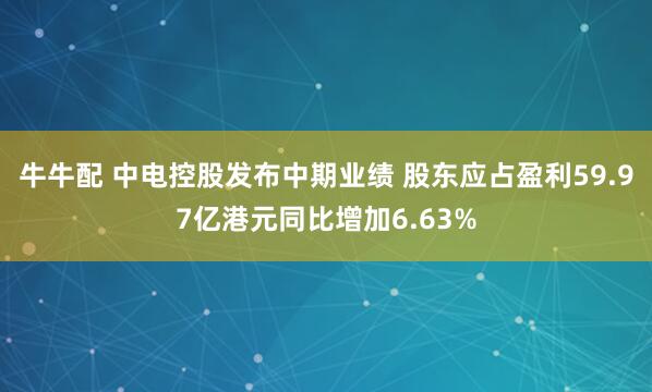 牛牛配 中电控股发布中期业绩 股东应占盈利59.97亿港元同比增加6.63%
